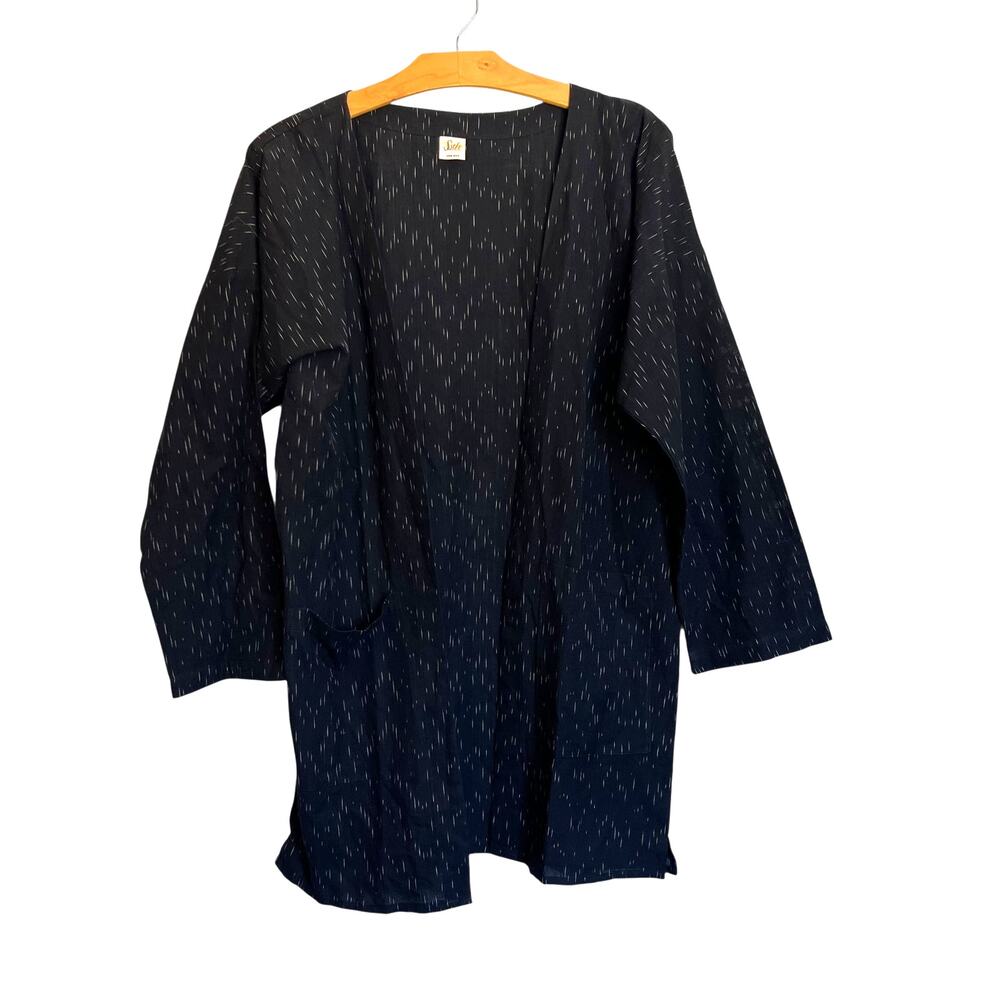 Sseko Stardust Ikat Open Front Jacket Black Cardigan Wrap Kimono Cotton Lagen OS